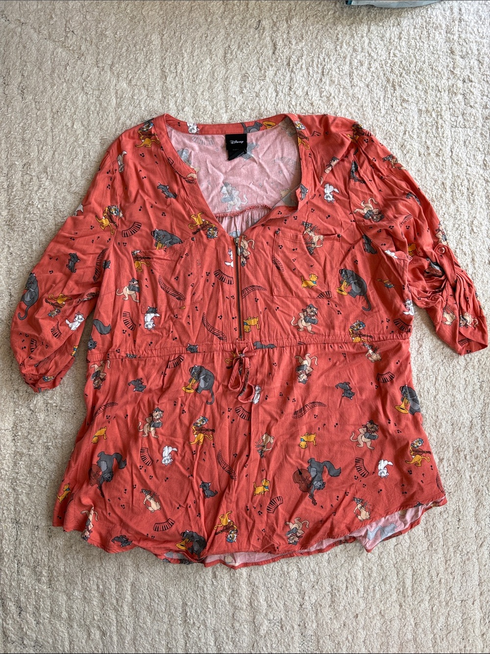 Disney Coral Peplum Tie-Front Tunic with Character Print